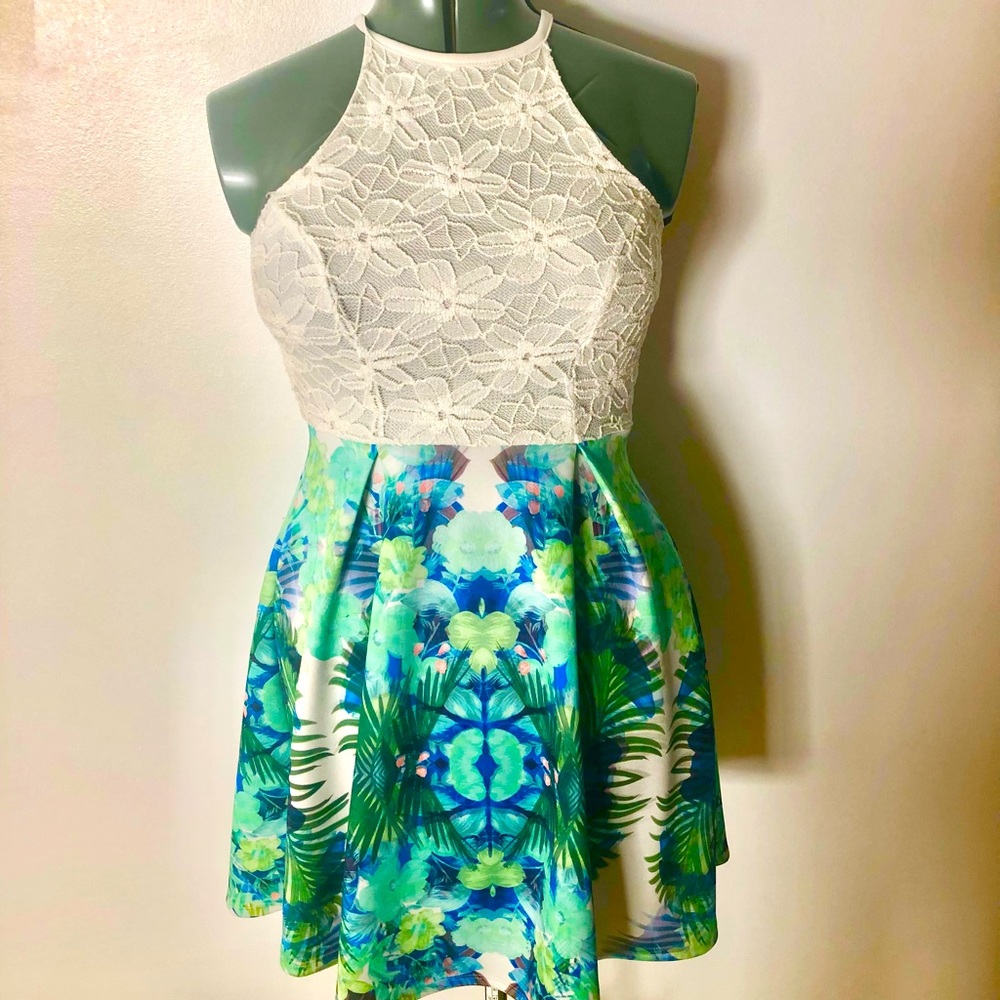 Blue Blush Lace Floral Dress. Size Medium.